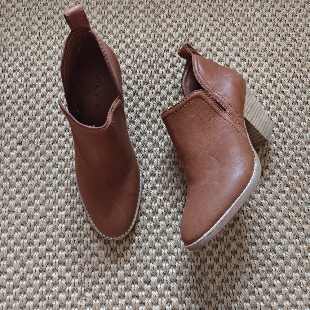 Jeffrey Campbell Rosalee Cognac Leather Cutout Heel Western Booties Size 5.5